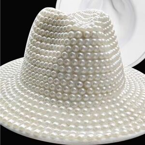 Elegant Pearl-Embellished White Hat